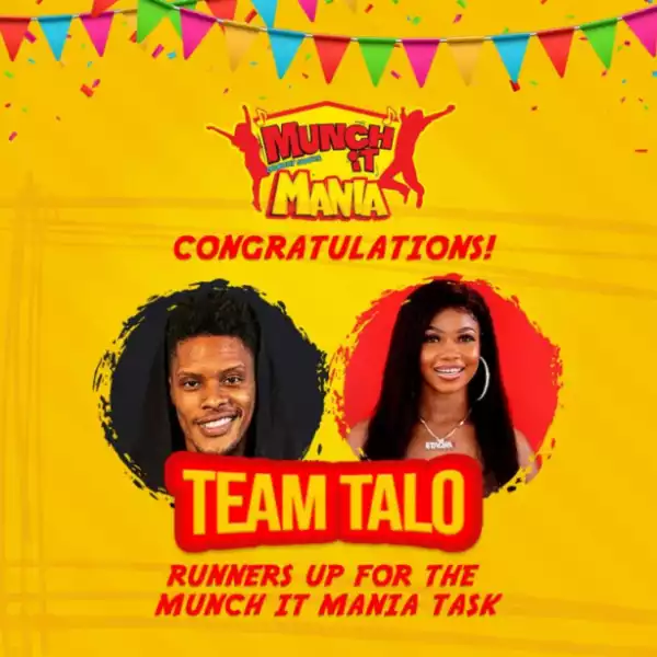 BBNaija: Tacha And Elozonam Win ₦1 Million As 1st Runner-Up From "Munch It Mania"